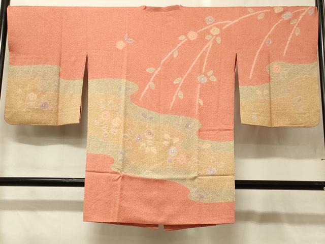 長閑やかさ屋御召しもの＃道行厚地の外套 霞顕花植物文 金彩 ロング丈 正絹 珠玉 CABG8107インチ