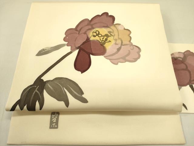 長閑やかさ屋御召しもの●日展染めつける絵書き 高久空木 ろうけつ染 塩瀬 九寸名古屋帯 墨付き 顕花植物 珠玉 DABB7098op