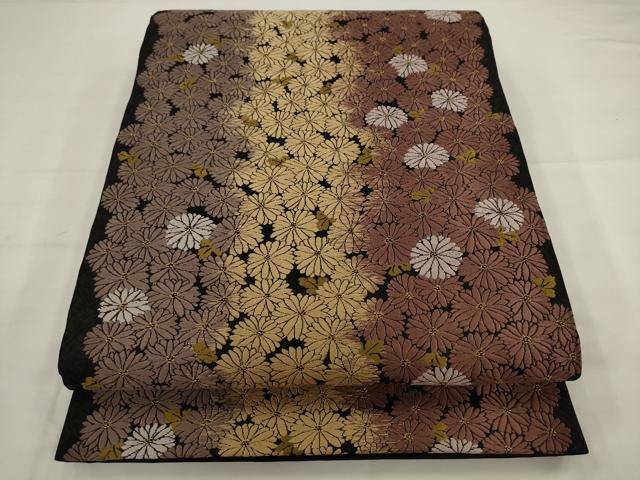 平和屋着物●全通柄袋帯　唐織　花尽くし　黒地　金糸　正絹　逸品　AABJ6979pf｜平和屋