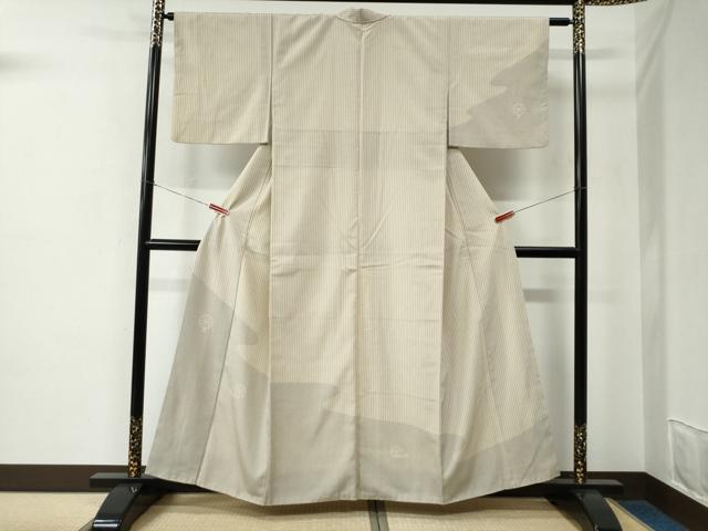 平和屋着物●本塩沢　訪問着　縞　糸車文　正絹　逸品　CABE2092yc｜平和屋