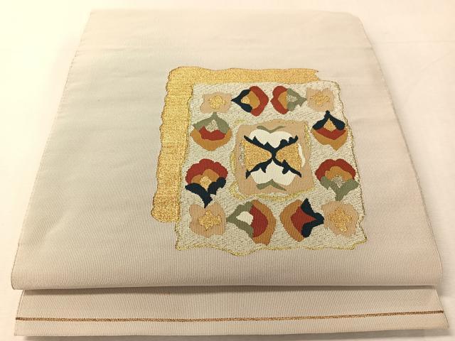 平和屋着物●爪掻き本綴れ　八寸名古屋帯　色紙重ね花文　金銀糸　正絹　逸品　CABK4403vp｜平和屋