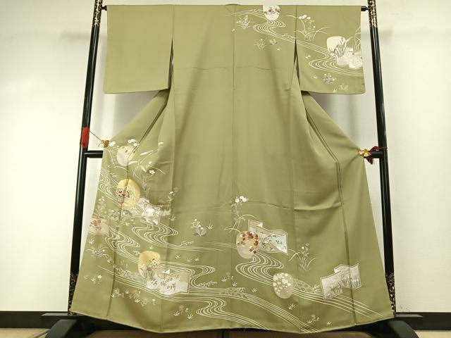 平和屋着物●訪問着　友禅　駒刺繍　草花文　金彩　正絹　逸品　未使用　AABI1820fy｜平和屋