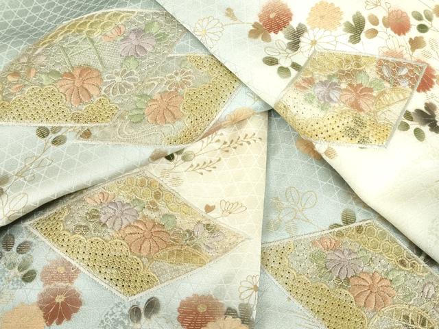 平和屋着物▽中国三大刺繍　スワトウ刺繍　汕頭刺繍　訪問着　単衣　菱花文　暈し染め　金彩　正絹　逸品　DABE4715az｜平和屋