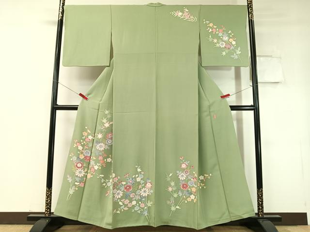 長閑やかさ屋御召しもの●本加賀友禅絵描き 押田公明正大さ 短い訪問着 枝花文 正絹 珠玉 CABD8201vp