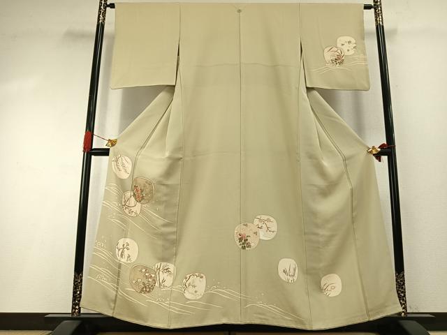 長閑やかさ屋御召しもの●短い訪問着 駒刺しゅう 被子植物文 現ナマ彩 銀座越後屋取りまわし 正絹 珠玉 AABI1822fy