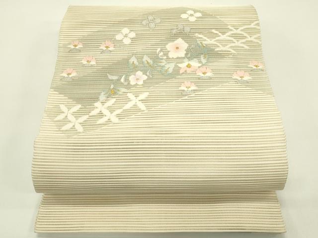 長閑やかさ屋御召しもの＊夏物 八寸名古屋帯 絽綴れ 顕花植物文 現ナマ糸 正絹 珠玉 CABH5798rv