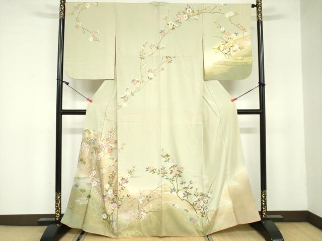 長閑やかさ屋御召しもの●短い訪問着 枝花松文 暈し染め 金彩 正絹 珠玉 DABE1662op