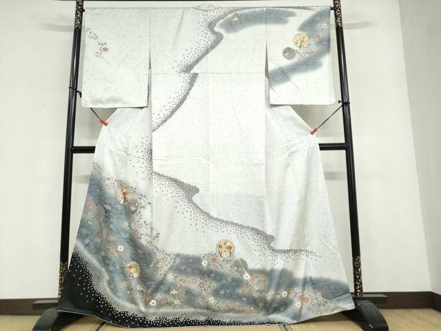 長閑やかさ屋御召しもの●短い訪問着 鹿の子雪輪顕花植物文 暈し染め 正絹 珠玉 DABF1896ud