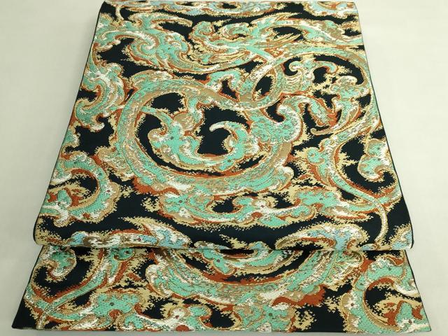 平和屋本店●極上 龍村美術織物 たつむら 六通柄袋帯 唐織 彩絵青龍錦 金糸 鉄紺色地 反端付き 逸品 DZAB7563kh6|平和屋