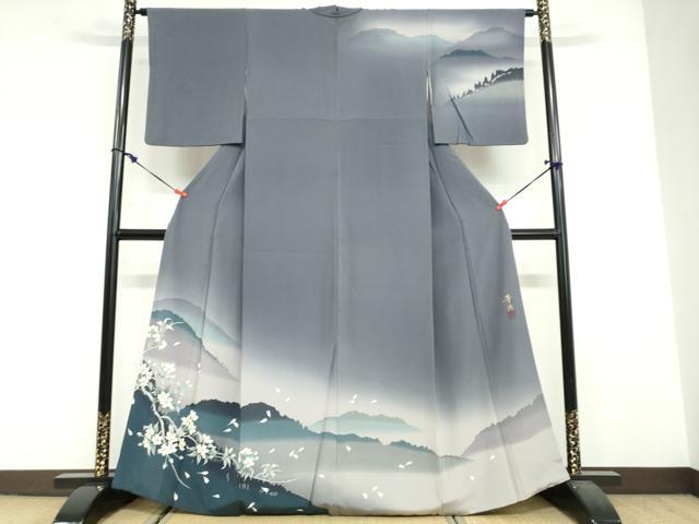 長閑やかさ屋御召しもの●はやりっ児 前田華清 墨付き 短い訪問着 枝桜見晴らし文 暈し染め 正絹 珠玉 DABF1894ud