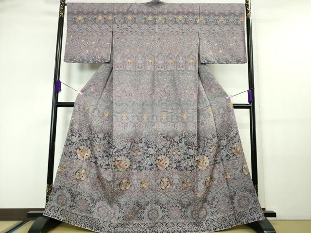 長閑やかさ屋中央局■御前上等 中国三大刺しゅう スワトウ刺しゅう 汕頭刺繍 総刺しゅう 短い訪問着 鳳凰更紗花蝶文 暈し染め 金糸 珠玉 未当て嵌める DZAA5955kh5