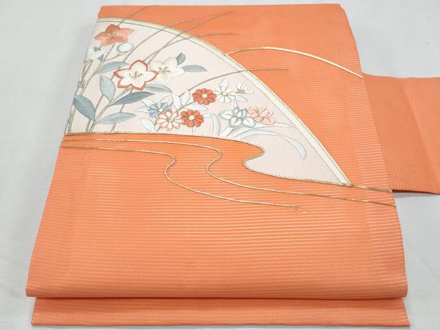 長閑やかさ屋御召しもの＊夏物 九寸名古屋帯 駒刺しゅう 枝花文 正絹 珠玉 CABH8060fb