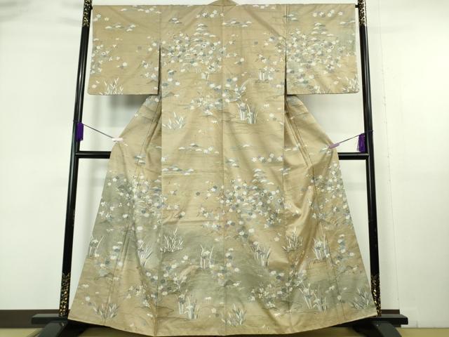 長閑やかさ屋中央局●より良い 中国三大刺しゅう スワトウ刺しゅう 汕頭刺繍 発祥地縞大島紬 短い訪問着 渡橋見晴らし顕花植物文 暈し染め 金糸 珠玉 DZAB6971kh6