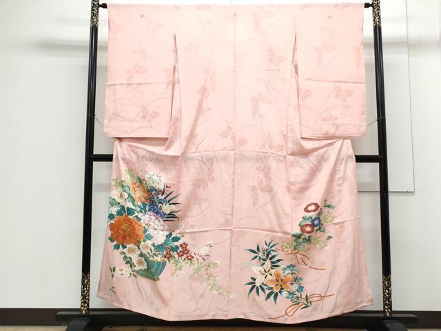 長閑やかさ屋御召しもの＊夏物 短い訪問着 舞蝶紋紗 花籠文 金彩 正絹 珠玉 CABG8578th