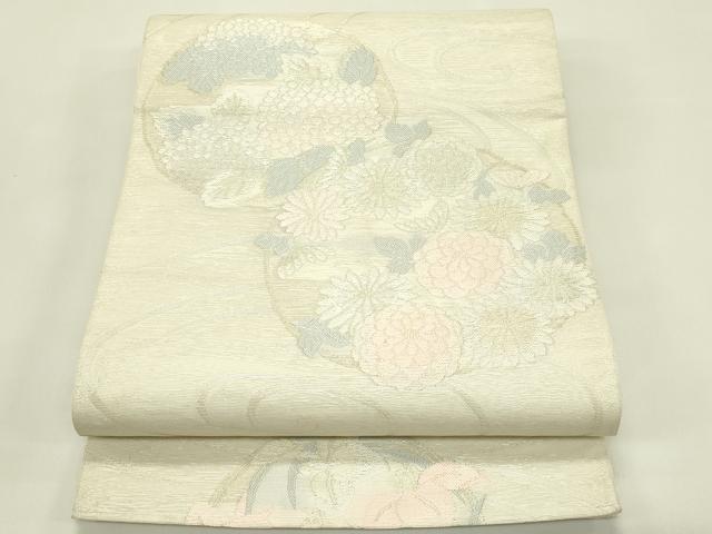 長閑やかさ屋御召しもの＊夏物 六通柄袋帯 顕花植物丸文 現ナマ糸 正絹 珠玉 CABH5916rv