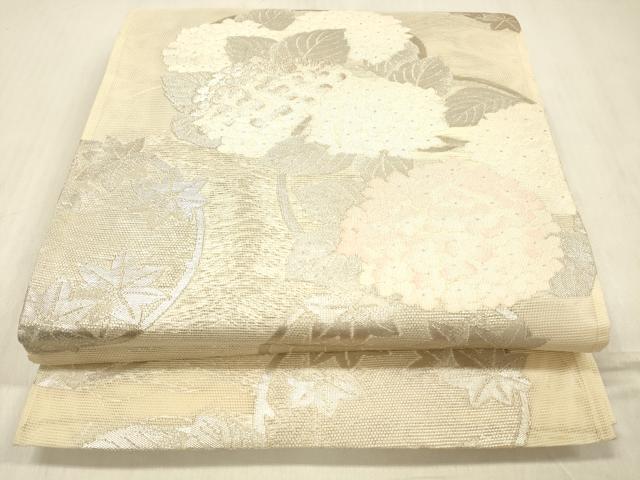 長閑やかさ屋お召しもの＊夏物 六通柄袋帯 アジサイ舞葉文 銀糸 正絹 珠玉 DABD6538糎