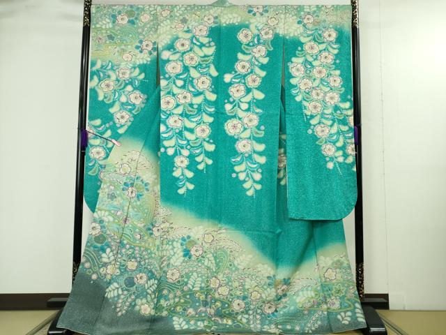 長閑やかさ屋御召しもの●飛び切り 梅原虎峰 幻の辻が花 振袖 暈し染め 銀通し地 珠玉 未当て嵌める DZAB4919kh6