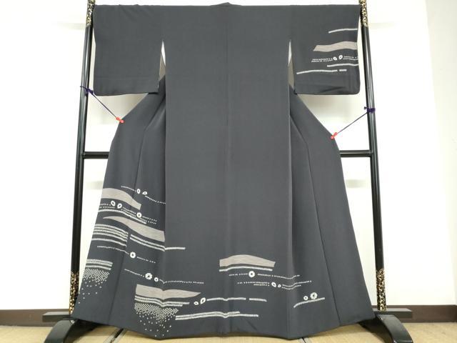 長閑やかさ屋御召しもの●短い訪問着 普遍化文様 鬼しぼクレープ 正絹 珠玉 DABF1906ud