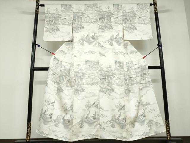 長閑やかさ屋御召しもの▽短い訪問着 単衣 重要人物見晴らし文 正絹 珠玉 DABD9638ud