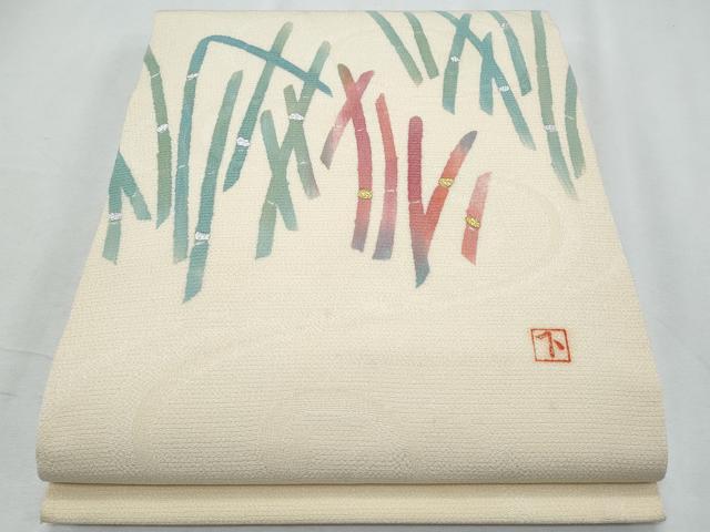 長閑やかさ屋御召しもの＊夏物 九寸開き名古屋帯 絵書き物 水筋枝葉文 現ナマ彩 正絹 珠玉 CABH8059fb