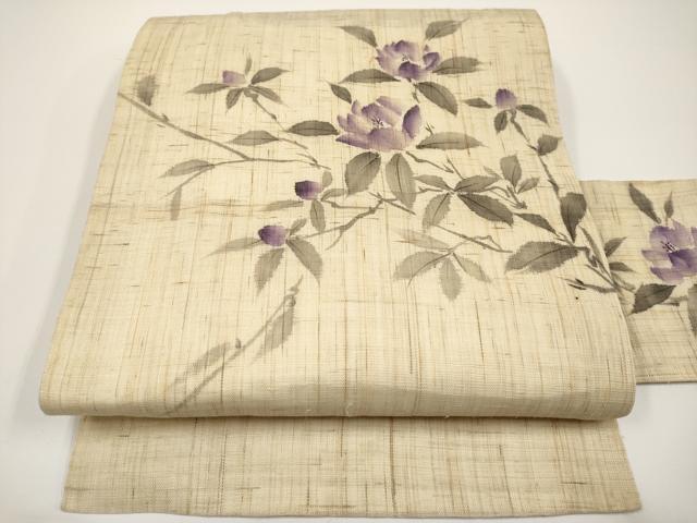長閑やかさ屋御召しもの＊夏物 九寸名古屋帯 手書き 枝花文 麻 珠玉 CABH6194tx