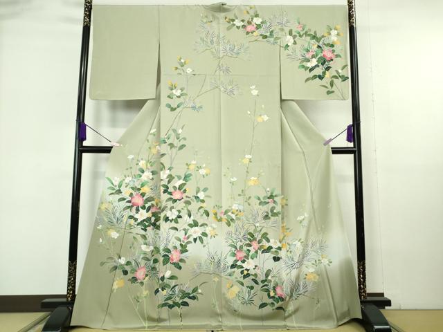 長閑やかさ屋中央局●より良い 短い訪問着 友禅 執筆者物 枝椿 松花文 柳赤銅色地 暈し染め 珠玉 DZAB6959kh6