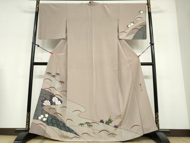 長閑やかさ屋御召しもの●染めつけるの巫女寄せ師 染乃座・大久保玄才 そめのざ玄才 短い訪問着 顕花植物籬文 金彩 正絹 珠玉 DABF1935ud