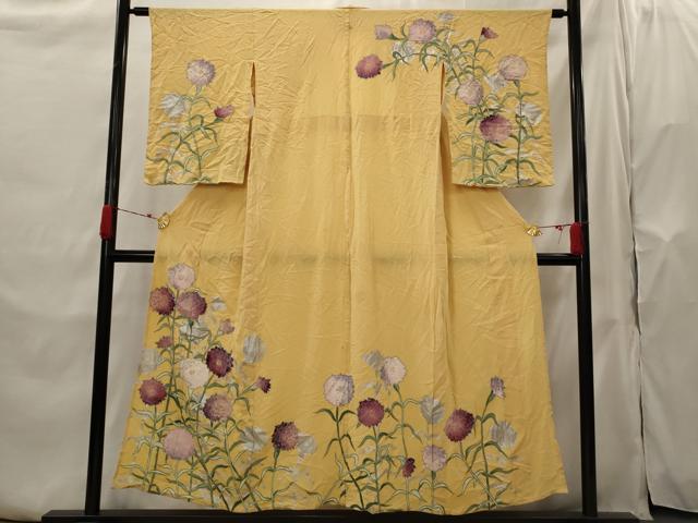長閑やかさ屋御召しもの▽短い訪問着 単衣 墨付き 被子植物文 現ナマ彩 正絹 珠玉 AABH7440st