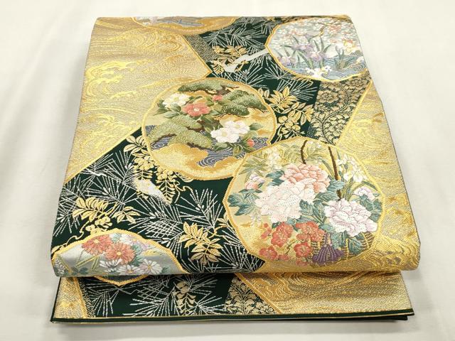 長閑やかさ屋御召しもの●六通柄袋帯 唐織 大和絵至宝錦 立波顕花植物文 現ナマ糸 正絹 珠玉 CABH6636dy