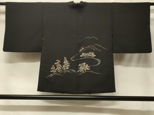 平和屋着物＃羽織　総刺繍　遠山風景文　黒地　金糸　正絹　逸品　CABF1541in｜平和屋