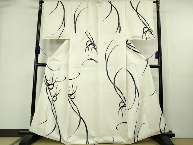 平和屋本店●極上　小紋　草葉文　鳥の子色地　金彩　逸品　DZAB6955kh6｜平和屋