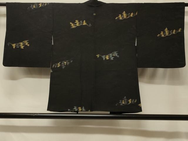 平和屋着物＃羽織　寿光織　枝花文　黒地　金銀糸　正絹　逸品　CABF1545in｜平和屋