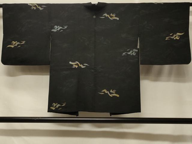 平和屋着物＃羽織　寿光織　立波文　黒地　金銀糸　正絹　逸品　CABF1547in｜平和屋