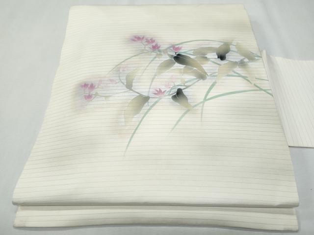 長閑やかさ屋お召しもの＊夏物 塩瀬 九寸名古屋帯 枝花文 銀彩 正絹 珠玉 CABG9904fb