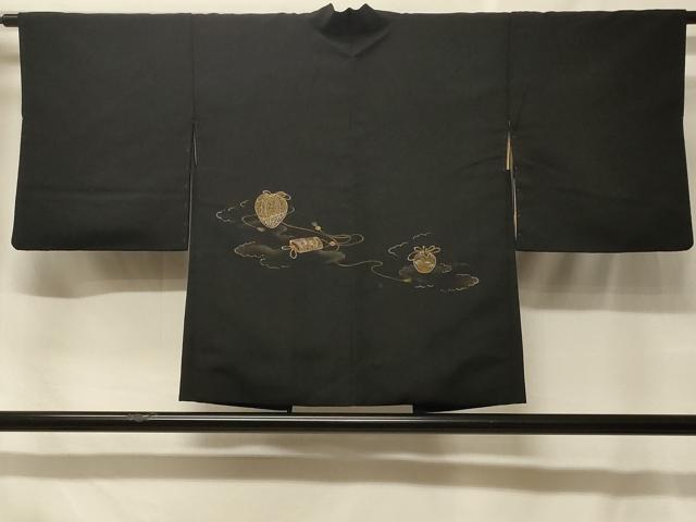 平和屋着物＃羽織　寿光織　仕覆吉祥文　黒地　金銀糸　正絹　逸品　CABF1558in｜平和屋