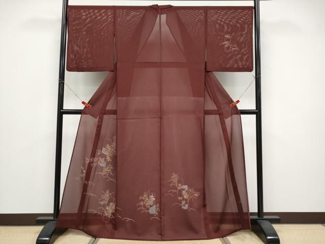 長閑やかさ屋御召しもの＊夏物 短い訪問着 絽 短冊被子植物文 金彩 洗える御召しもの CABG3323tx