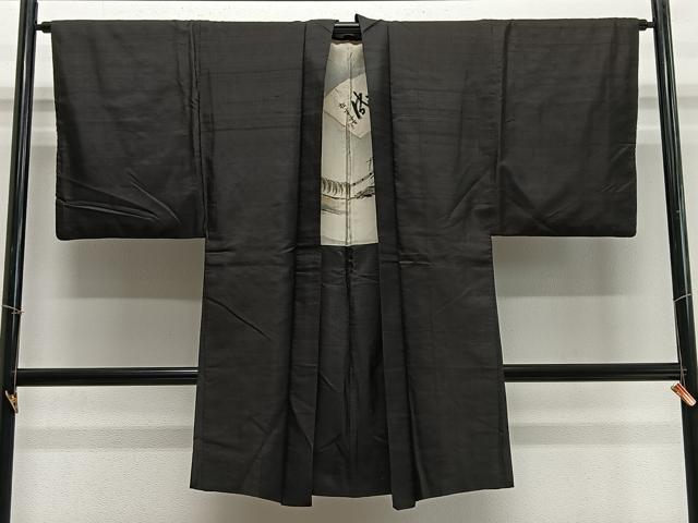 平和屋着物&infin;男性　長羽織　紬地　虎　黒地　正絹　逸品　CABD4792ua｜平和屋