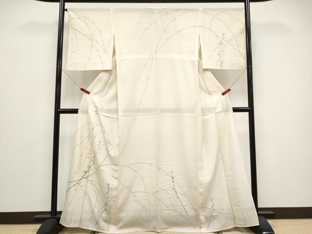 長閑やかさ屋御召しもの＊夏物 短い訪問着 変わり絽 枝花文 銀彩 正絹 珠玉 CABG3324tx