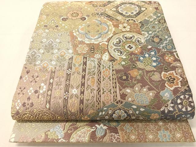 平和屋着物●六通柄袋帯　唐織　切嵌更紗吉祥文　金糸　正絹　逸品　未使用　CABJ0462vp｜平和屋