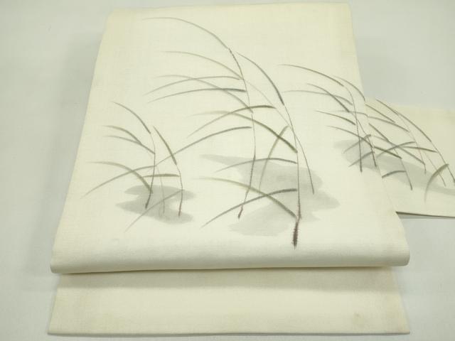 長閑やかさ屋お召しもの＊夏物 九寸名古屋帯 墨付き 植物文 正絹 珠玉 CABH5687rv