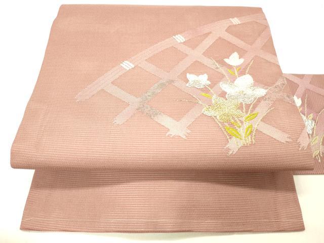長閑やかさ屋御召しもの＊夏物 九寸名古屋帯 籬被子植物文 現ナマ糸 正絹 珠玉 DABC8989糎
