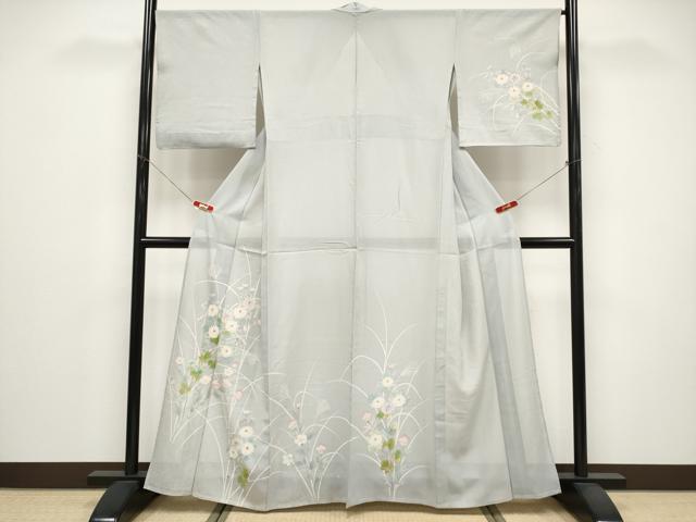 長閑やかさ屋御召しもの＊夏物 短い訪問着 絽 墨付き 顕花植物文 正絹 珠玉 CABG3325tx