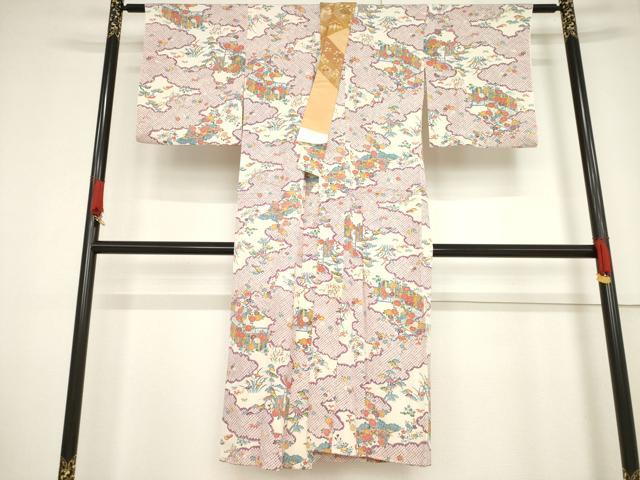 平和屋着物●長襦袢 単衣 型染め 風景花文 正絹 逸品 AABF2902ck|平和屋