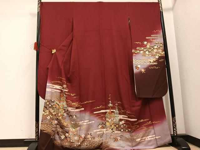 長閑やかさ屋お召しもの●晴れ晴れしい振袖 駒刺しゅう 山車花文 暈し染め 金彩 正絹 珠玉 AABG9566ph レディースファッション-和服-着物