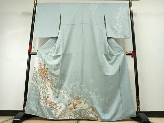 平和屋着物●訪問着　駒刺繍　絞り　草花文　金彩　正絹　逸品　AABG4447fy｜平和屋