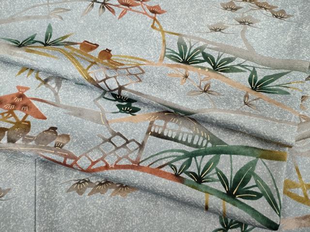 平和屋着物●上質な小紋　型染め　風景文　正絹　逸品　AABF7031ck｜平和屋