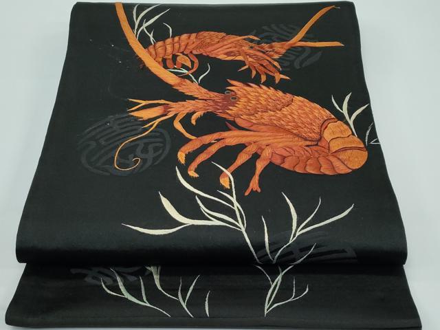 平和屋着物●極上　アンティーク　大正ロマン　丸帯　引き抜き帯　総手刺繍　伊勢海老　逸品　CZAA5528s6｜平和屋