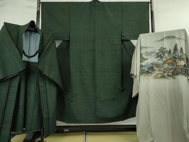 長閑やかさ屋中央局■滅多に無い 成人男性 ざざんざ織 単衣 合奏団 長襦袢(袷)3点書き割り 百入り口・入口赤銅色地 珠玉 DZAA4938kh5
