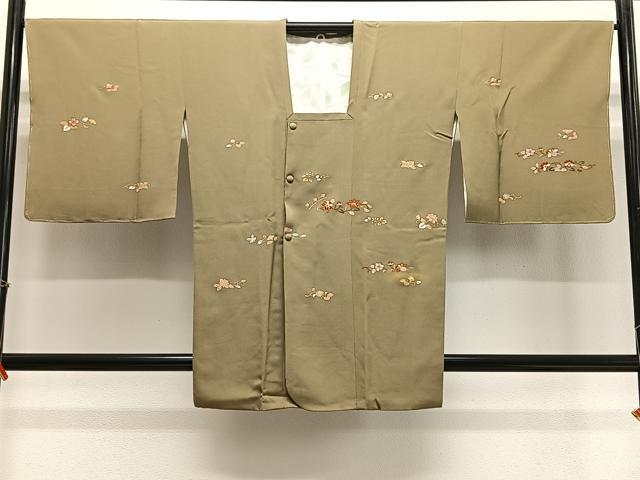 平和屋着物∞道行コート 駒刺繍 草花文 金彩 正絹 逸品 未使用 CABE4812ua