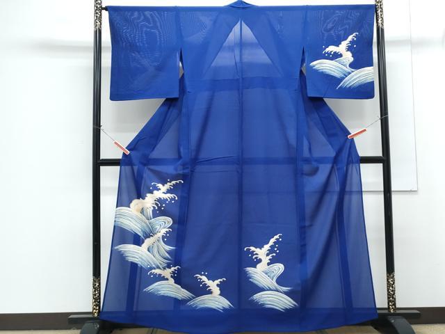 長閑やかさ屋御召しもの＊夏物 短い訪問着 立波文 鈴乃屋取りまわし 正絹 珠玉 CABG8604th